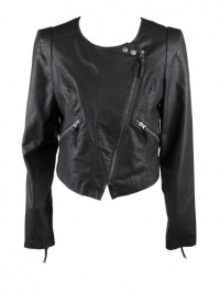 Free People Womens Cropped Faux Leather Motorcycle Jacket