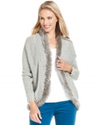 Charter Club's open-front cardigan features faux-fur trim for a cozy touch. Charter Club's open-front cardigan features faux-fur trim for a cozy touch.