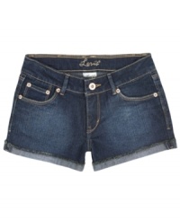 Country cutie. Rolled cuffs with fray detail give these denim short from Levi's a little bit of down-home flair. Country cutie. Rolled cuffs with fray detail give these denim short from Levi's a little bit of down-home flair.