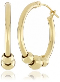 Duragold 14k Yellow Gold Mirrored Bead Hoop Earrings Duragold 14k Yellow Gold Mirrored Bead Hoop Earrings
