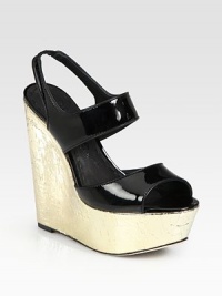 Sky-high self-covered wedge with a glossy patent leather upper and stretchy slingback strap. Self-covered wedge, 5½ (140mm)Covered platform, 2 (50mm)Compares to a 3½ heel (90mm)Patent leather upperLeather lining and solePadded insoleImported Sky-high self-covered wedge with a glossy patent leather upper and stretchy slingback strap. Self-covered wedge, 5½ (140mm)Covered platform, 2 (50mm)Compares to a 3½ heel (90mm)Patent leather upperLeather lining and solePadded insoleImported