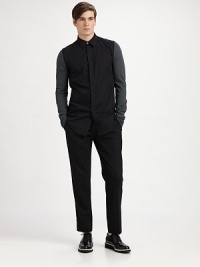 Take a clean break away from the basic flat-front silhouette and transition to this modern update on a pleated trouser, slightly cropped and shaped in smooth, soft cotton.Pleated frontZip flySide slash, back flap pocketsInseam, about 28CotttonMachine washImported Take a clean break away from the basic flat-front silhouette and transition to this modern update on a pleated trouser, slightly cropped and shaped in smooth, soft cotton.Pleated frontZip flySide slash, back flap pocketsInseam, about 28CotttonMachine washImported