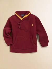 Warm cotton fleece is highlighted with a cozy shawl collar and signature pony embroidery.Ribbed shawl collarLong sleevesButton-frontKangaroo pocket87% cotton/13% polyesterMachine washImported Please note: Number of buttons may vary depending on size ordered. Warm cotton fleece is highlighted with a cozy shawl collar and signature pony embroidery.Ribbed shawl collarLong sleevesButton-frontKangaroo pocket87% cotton/13% polyesterMachine washImported Please note: Number of buttons may vary depending on size ordered.