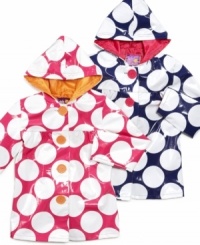 Brighten up any rainy day with this sweet polka dot rain coat from Pink Platinum. Brighten up any rainy day with this sweet polka dot rain coat from Pink Platinum.