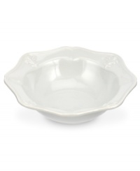 Embossed with the iconic lily, the Fleur de Lys cereal bowl from Portmeirion sets tables in the French tradition. Classic, scalloped stoneware in cool gray lends distinct old-world elegance to everyday dining. Embossed with the iconic lily, the Fleur de Lys cereal bowl from Portmeirion sets tables in the French tradition. Classic, scalloped stoneware in cool gray lends distinct old-world elegance to everyday dining.