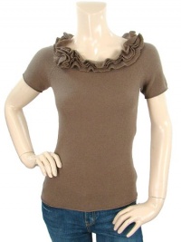 Magaschoni Knits - Brown Cashmere Knit Ruffle Top Magaschoni Knits - Brown Cashmere Knit Ruffle Top