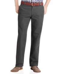 These Izod flat front cotton twill chinos blend a durable design with a soft comfortable feel. These Izod flat front cotton twill chinos blend a durable design with a soft comfortable feel.