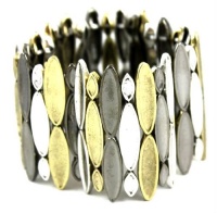 City Gypsies X-Wide Edgy Tri-Tone Glam Stretch Bracelet Gold, Silver & Hematite Tone City Gypsies X-Wide Edgy Tri-Tone Glam Stretch Bracelet Gold, Silver & Hematite Tone