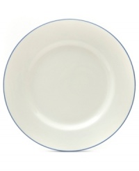 Keep it simple. The Blue Band dinner plate combines a minimalist shape with a crisp white glaze and fresh cobalt edge. Durable porcelain adds to its versatility. From Marcela by Prima Design. Keep it simple. The Blue Band dinner plate combines a minimalist shape with a crisp white glaze and fresh cobalt edge. Durable porcelain adds to its versatility. From Marcela by Prima Design.