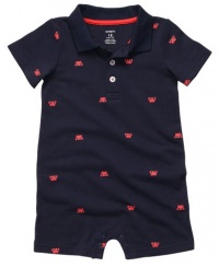 Carter's Crab Crazy Knit Polo Romper NAVY 6 Mo Carter's Crab Crazy Knit Polo Romper NAVY 6 Mo