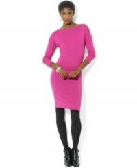 Crafted in merino wool, Lauren Ralph Lauren's timeless sweater dress is updated with a boat neckline and chic dolman sleeves. Crafted in merino wool, Lauren Ralph Lauren's timeless sweater dress is updated with a boat neckline and chic dolman sleeves.
