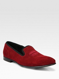 Subtle razor embroidery lends a refreshing update to this classic suede slipper with impeccable stitch detail and contrast trim.Suede upperLeather liningPadded insoleLeather soleMade in Italy Subtle razor embroidery lends a refreshing update to this classic suede slipper with impeccable stitch detail and contrast trim.Suede upperLeather liningPadded insoleLeather soleMade in Italy