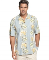 Everywhere you are is a tropical paradise when you are wearing this floral patterned shirt from Tommy Bahama. Everywhere you are is a tropical paradise when you are wearing this floral patterned shirt from Tommy Bahama.