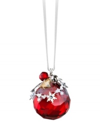All-around brilliant. The Light Siam Satin ball ornament sparkles in faceted Swarovski crystal with elaborate silvertone accents. Delicate, dangling charms – including a real metal bell – add extra dazzle. All-around brilliant. The Light Siam Satin ball ornament sparkles in faceted Swarovski crystal with elaborate silvertone accents. Delicate, dangling charms – including a real metal bell – add extra dazzle.
