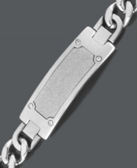 An ID bracelet with a little extra flair. Men's bracelet features a stainless steel link chain with a textured ID plate and round-cut diamond accents at the corners. Approximate length: 8-1/2 inches. An ID bracelet with a little extra flair. Men's bracelet features a stainless steel link chain with a textured ID plate and round-cut diamond accents at the corners. Approximate length: 8-1/2 inches.