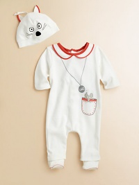 A sweet set in which the cat and mouse join forces, with a mouse peeking out of a pocket on the coverall and a kitty hat above.Peter Pan collar with contrast trimTrompe l'oeil front screened designLong hemmed sleevesBack and leg snapsBeanie-style cat hat with earsBooties with contrast pipingCottonMachine washImportedPlease note: Number of snaps may vary depending on size ordered. A sweet set in which the cat and mouse join forces, with a mouse peeking out of a pocket on the coverall and a kitty hat above.Peter Pan collar with contrast trimTrompe l'oeil front screened designLong hemmed sleevesBack and leg snapsBeanie-style cat hat with earsBooties with contrast pipingCottonMachine washImportedPlease note: Number of snaps may vary depending on size ordered.
