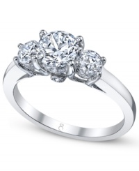Tell a story with this symbolic style. This My Diamond Story engagement ring features a certified, three-stone, round-cut diamond design (1-1/4 ct. t.w.) in 18k white gold. Tell a story with this symbolic style. This My Diamond Story engagement ring features a certified, three-stone, round-cut diamond design (1-1/4 ct. t.w.) in 18k white gold.