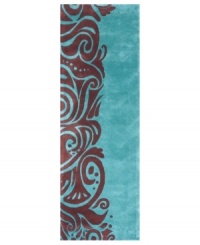 Color splash! Inspired by 1950s abstract expressionism, this Momeni area rug combines vibrant designs with the supremely soft texture of hand-tufted, hand-carved Chinese wool. In two striking tones of turquoise and maroon, this fashion-foward piece imparts a chic, contemporary feel in any space. Color splash! Inspired by 1950s abstract expressionism, this Momeni area rug combines vibrant designs with the supremely soft texture of hand-tufted, hand-carved Chinese wool. In two striking tones of turquoise and maroon, this fashion-foward piece imparts a chic, contemporary feel in any space.