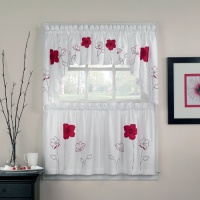 CHF Industries Poppy Garden Tailored Tiered Kitchen Curtain CHF Industries Poppy Garden Tailored Tiered Kitchen Curtain