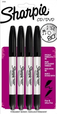 Sharpie CD/DVD Twin Tip Permanent Markers, 4 Black Markers (37035PP)