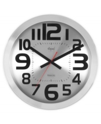 Bold basic. Black figures on a high-shine aluminum dial make this Opal Clocks design a brilliant addition to casual, modern settings. With red secondhand. Bold basic. Black figures on a high-shine aluminum dial make this Opal Clocks design a brilliant addition to casual, modern settings. With red secondhand.