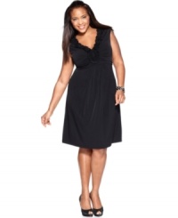 A ruffled neckline lends feminine elegance to Charter Club's sleeveless plus size dress, defined by a flattering A-line shape-- look dazzling from desk to dinner! A ruffled neckline lends feminine elegance to Charter Club's sleeveless plus size dress, defined by a flattering A-line shape-- look dazzling from desk to dinner!