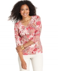 A sweet paisley print makes this Karen Scott petite top extra special! Pair it with a variety of jeans, shorts or pants for an effortless look. A sweet paisley print makes this Karen Scott petite top extra special! Pair it with a variety of jeans, shorts or pants for an effortless look.