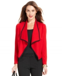 A mix between a blazer and a softly draped cardigan, NY Collection successfully combines the best of both worlds with this chic, contrast-trim topper. A mix between a blazer and a softly draped cardigan, NY Collection successfully combines the best of both worlds with this chic, contrast-trim topper.