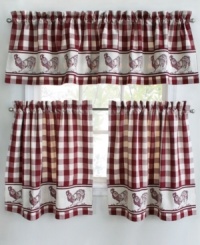 Wake up to classic country chic with Provencial Rooster window treatments, featuring a bold gingham check and fun rooster border. Pure cotton. Wake up to classic country chic with Provencial Rooster window treatments, featuring a bold gingham check and fun rooster border. Pure cotton.