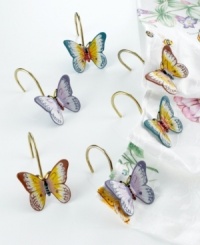 Bring spring whimsy into the bath with these pretty yet essential shower curtain hooks. Each of the 12 hooks is topped with a multicolored enamel butterfly. Simply charming. Bring spring whimsy into the bath with these pretty yet essential shower curtain hooks. Each of the 12 hooks is topped with a multicolored enamel butterfly. Simply charming.