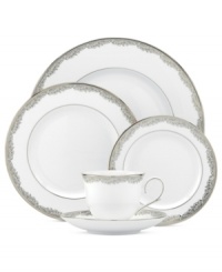 Bordered with delicate platinum flowers, the Lenox Bloomfield place setting brings refreshing elegance to sure-to-be memorable occasions. Timeless bone china in pure white complements just about any setting.