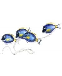Go fish. This school of Swarovski surgeonfish shimmers in oceanic blues with citrine dorsal fins and lavender-tinted tails. A silvertone metal branch of embossed coral captures the gentle movements of the sea. Go fish. This school of Swarovski surgeonfish shimmers in oceanic blues with citrine dorsal fins and lavender-tinted tails. A silvertone metal branch of embossed coral captures the gentle movements of the sea.