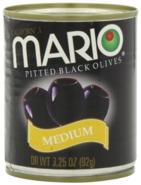 Mario Pitted Black Olives, Medium, 3.25-Ounce Cans, (Pack of 12) Mario Pitted Black Olives, Medium, 3.25-Ounce Cans, (Pack of 12)