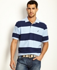 Keep it simple this season. Toss on this polo from Nautica for a casual preppy look. Keep it simple this season. Toss on this polo from Nautica for a casual preppy look.