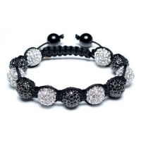 Bling Jewelry Shamballa Inspired Bracelet Unisex Black White Crystal Beads 12mm