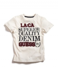 GUESS Kids Boys Crewneck Tee with Mixed Screen and Appli, OFF WHITE (5/6)