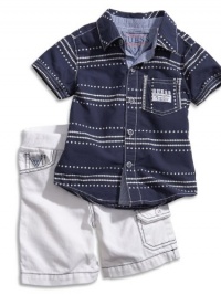 GUESS Kids Boys Printed Shirt & Pull-On Short Set (1, NAVY (24M) GUESS Kids Boys Printed Shirt & Pull-On Short Set (1, NAVY (24M)