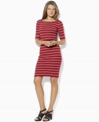 Slim sailor stripes and anchor-embossed buttons give a seafaring spirit to a fine-ribbed cotton petite dress, accented with rope belt at the waist for a chic finishing touch, from Lauren by Ralph Lauren. Slim sailor stripes and anchor-embossed buttons give a seafaring spirit to a fine-ribbed cotton petite dress, accented with rope belt at the waist for a chic finishing touch, from Lauren by Ralph Lauren.