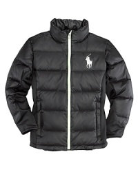 Vibrant colors lend a plush down jacket an additional sporty edge, creating an instant cold-weather classic. Vibrant colors lend a plush down jacket an additional sporty edge, creating an instant cold-weather classic.