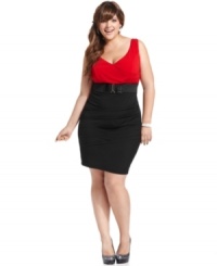 Look party-perfect in Trixxi's sleeveless plus size dress, defined by a fitted silhouette. Look party-perfect in Trixxi's sleeveless plus size dress, defined by a fitted silhouette.