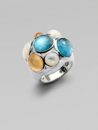 From the Wonderland Collection. Faceted round stones, including creamy mother-of-pearl and colorful quartz-layered doublets, form a clustered dome atop a smooth, bold band of sterling silver.Mother-of-pearl and clear quartzSterling silverDiameter, about 1Imported From the Wonderland Collection. Faceted round stones, including creamy mother-of-pearl and colorful quartz-layered doublets, form a clustered dome atop a smooth, bold band of sterling silver.Mother-of-pearl and clear quartzSterling silverDiameter, about 1Imported