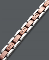 Industrial appeal. This structured men's bracelet shines with the addition of round-cut diamonds (1/3 ct. t.w.) set in brown ion-plated stainless steel and stainless steel. Approximate length: 8-1/2 inches. Industrial appeal. This structured men's bracelet shines with the addition of round-cut diamonds (1/3 ct. t.w.) set in brown ion-plated stainless steel and stainless steel. Approximate length: 8-1/2 inches.