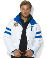 In celebration of the St. Moritz Polo World Cup on Snow, support your country of choice in a lightweight team racer jacket with bold athletic stripes, a snow polo crest and the country name and flag patch at the back. In celebration of the St. Moritz Polo World Cup on Snow, support your country of choice in a lightweight team racer jacket with bold athletic stripes, a snow polo crest and the country name and flag patch at the back.