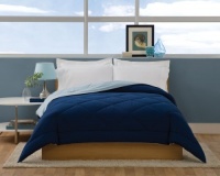 Villa Collection Solid Color Reversible Queen Comforter, Spa Blue To Navy