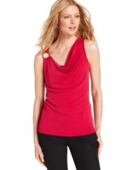 A glittering golden ring at one shoulder gives this silky MICHAEL Michael Kors top its sultry modern appeal. Wear the draped silhouette with simple black pants for an effortless transition from day to night. A glittering golden ring at one shoulder gives this silky MICHAEL Michael Kors top its sultry modern appeal. Wear the draped silhouette with simple black pants for an effortless transition from day to night.