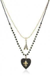 Betsey Johnson Betsey Goes to Paris Glitter Heart and Eiffel Tower 2 Row Necklace Betsey Johnson Betsey Goes to Paris Glitter Heart and Eiffel Tower 2 Row Necklace