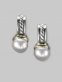 From the Petite Hampton Collection. Lustrous cultured pearls drop from elegant cables of sterling silver with 14k gold accents. White round cultured pearls Sterling silver and 14k yellow gold Post back Made in USA