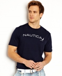 This crisp t-shirt from Nautica is simple summer style for your wardrobe. This crisp t-shirt from Nautica is simple summer style for your wardrobe.