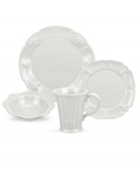 Embossed with the iconic lily, the Fleur de Lys place setting from Portmeirion sets tables in the French tradition. Classic, scalloped stoneware in cool gray lends distinct old-world elegance to everyday dining. Embossed with the iconic lily, the Fleur de Lys place setting from Portmeirion sets tables in the French tradition. Classic, scalloped stoneware in cool gray lends distinct old-world elegance to everyday dining.