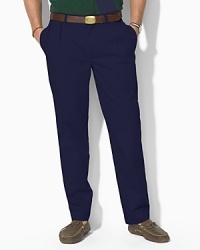 Tailored from a mid-weight timeworn chino, these timeless pants are designed with double forward pleats and a narrow leg. Standard-rise belted waist. Side on-seam pockets, split-besom pockets at back. Embroidered pony accents the back right pocket. Zip fly with button closure. Tailored from a mid-weight timeworn chino, these timeless pants are designed with double forward pleats and a narrow leg. Standard-rise belted waist. Side on-seam pockets, split-besom pockets at back. Embroidered pony accents the back right pocket. Zip fly with button closure.